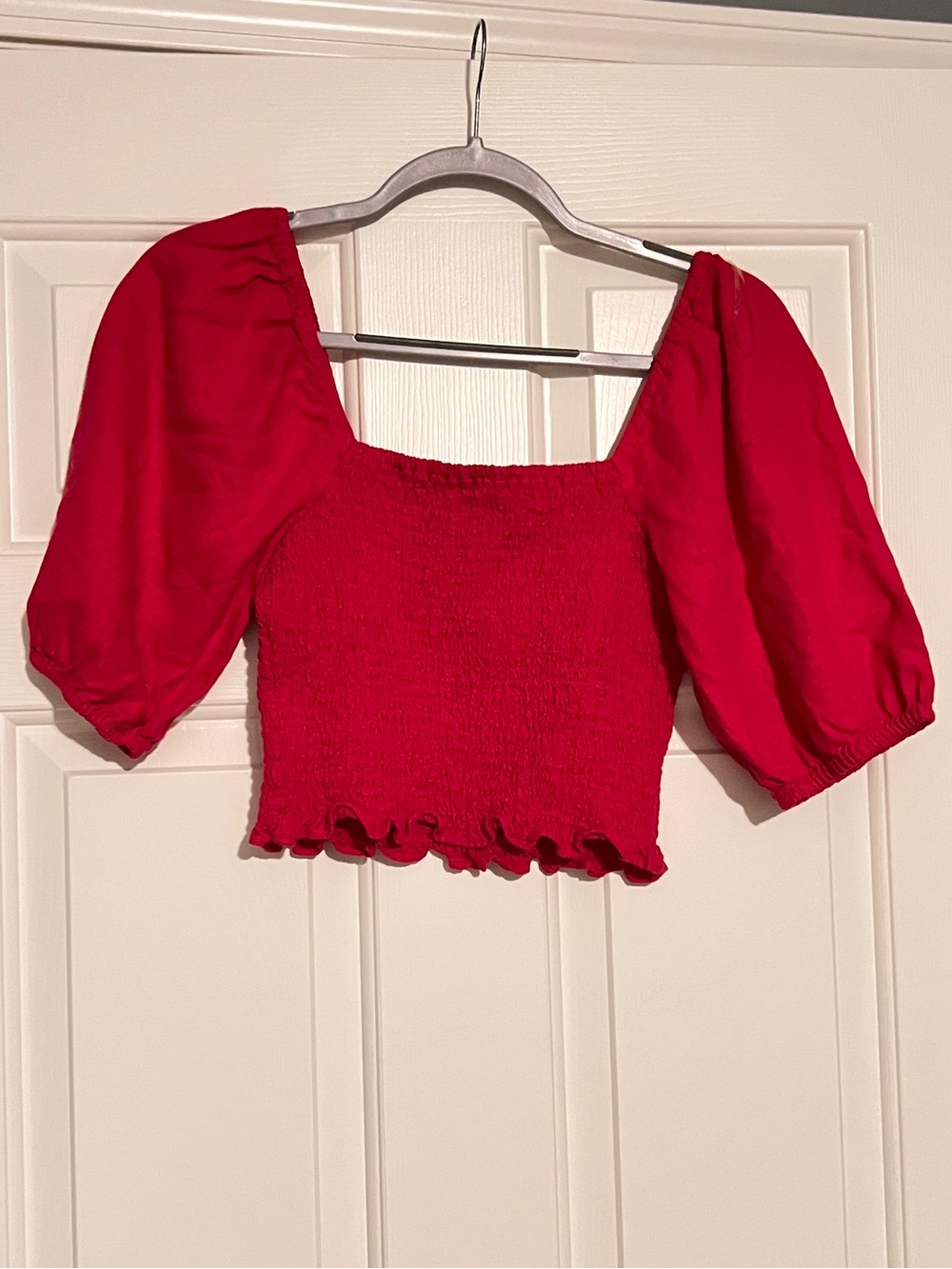 Universal Thread Bright Red Smocked Puff Sleeve Crop Top